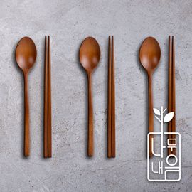 Coobinox® 'Namu-Naeum' Premium Lacquered Wooden Cutlery 3-Person Set (CO-91-22) - Handmade Longan Wood Spoons & Chopsticks